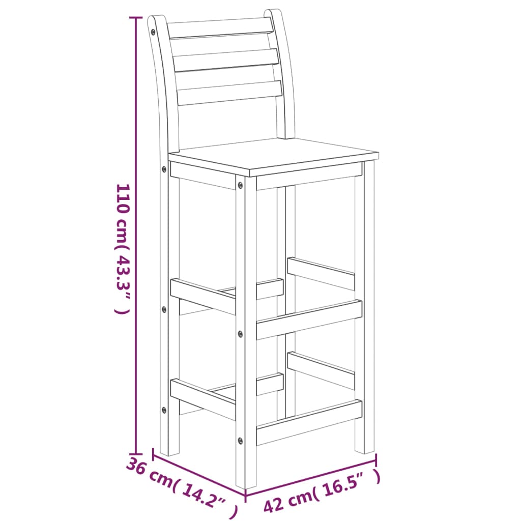 5-Delige Tuinbarset Massief Acaciahout 60 cm tafellengte Barstoelen met rugleuning