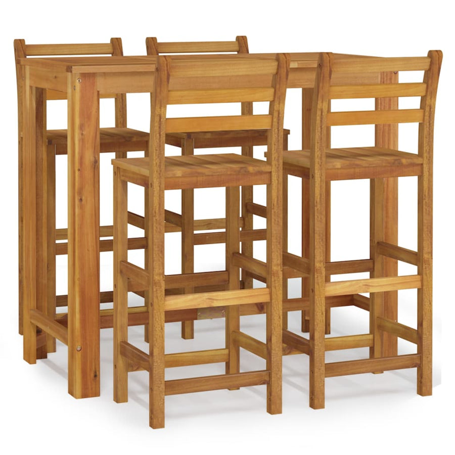 5-Delige Tuinbarset Massief Acaciahout 120 cm tafellengte Barstoelen met rugleuning