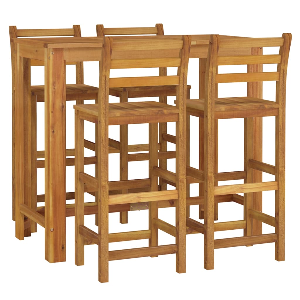 5-Delige Tuinbarset Massief Acaciahout 120 cm tafellengte Barstoelen met rugleuning