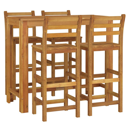 5-Delige Tuinbarset Massief Acaciahout 120 cm tafellengte Barstoelen met rugleuning