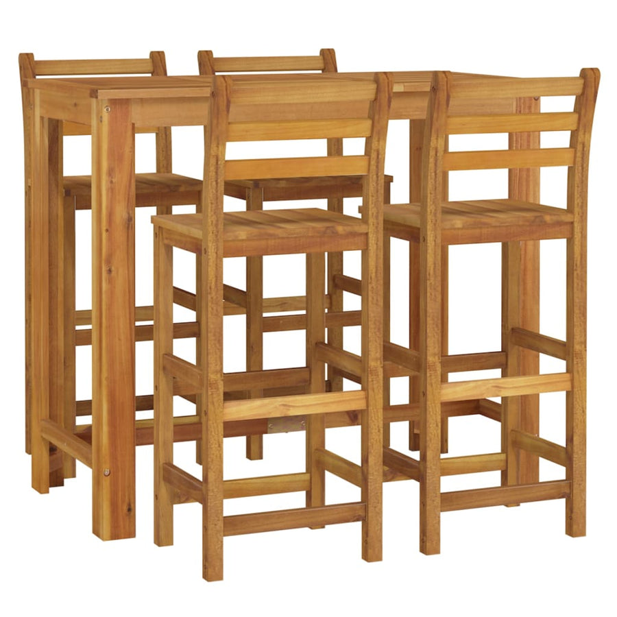 5-Delige Tuinbarset Massief Acaciahout 120 cm tafellengte Barstoelen met rugleuning