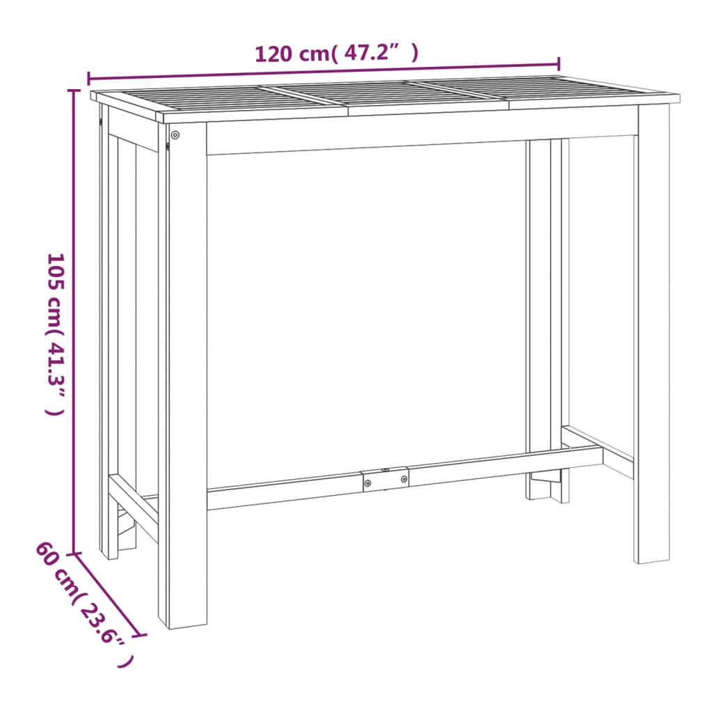 5-Delige Tuinbarset Massief Acaciahout 120 cm tafellengte Barstoelen met rugleuning
