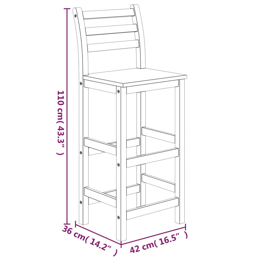 5-Delige Tuinbarset Massief Acaciahout 120 cm tafellengte Barstoelen met rugleuning
