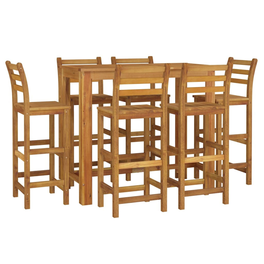 7-Delige Tuinbarset Massief Acaciahout 120 cm tafellengte Barstoelen met rugleuning