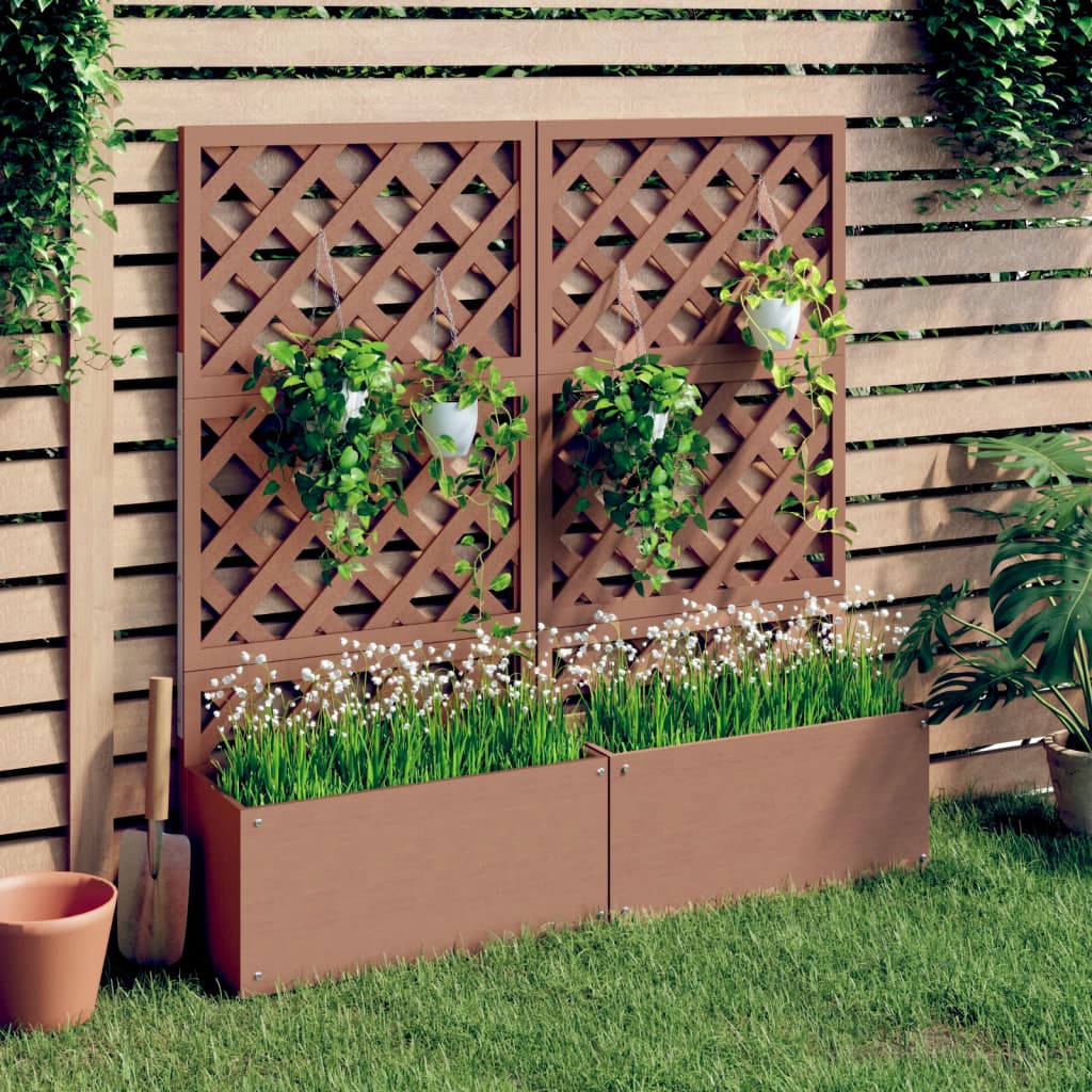 Plantenbakken met latwerk 2 st 65x33x135 cm HKC bruin