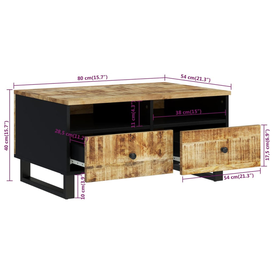Salontafel 80X54X40 Cm Massief Mangohout En Bewerkt Hout Lichtbruin