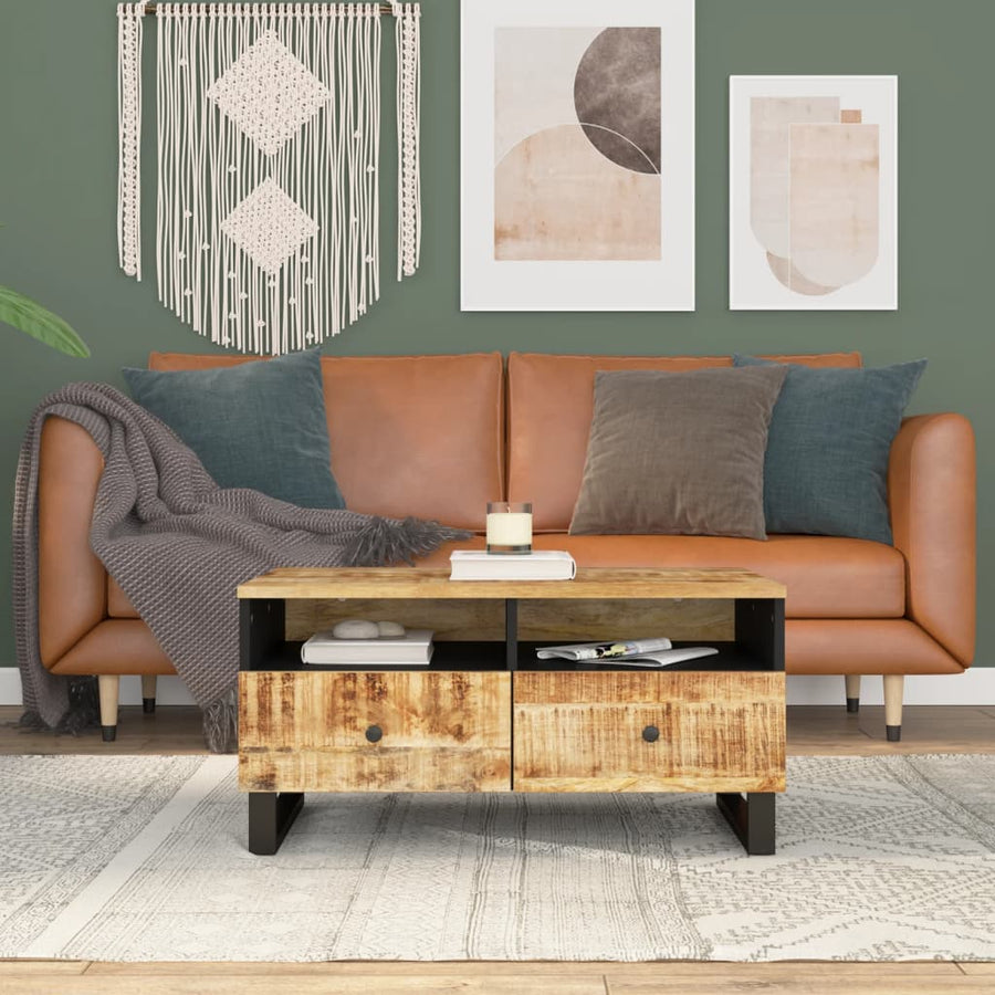 Salontafel 80X54X40 Cm Massief Mangohout En Bewerkt Hout Lichtbruin