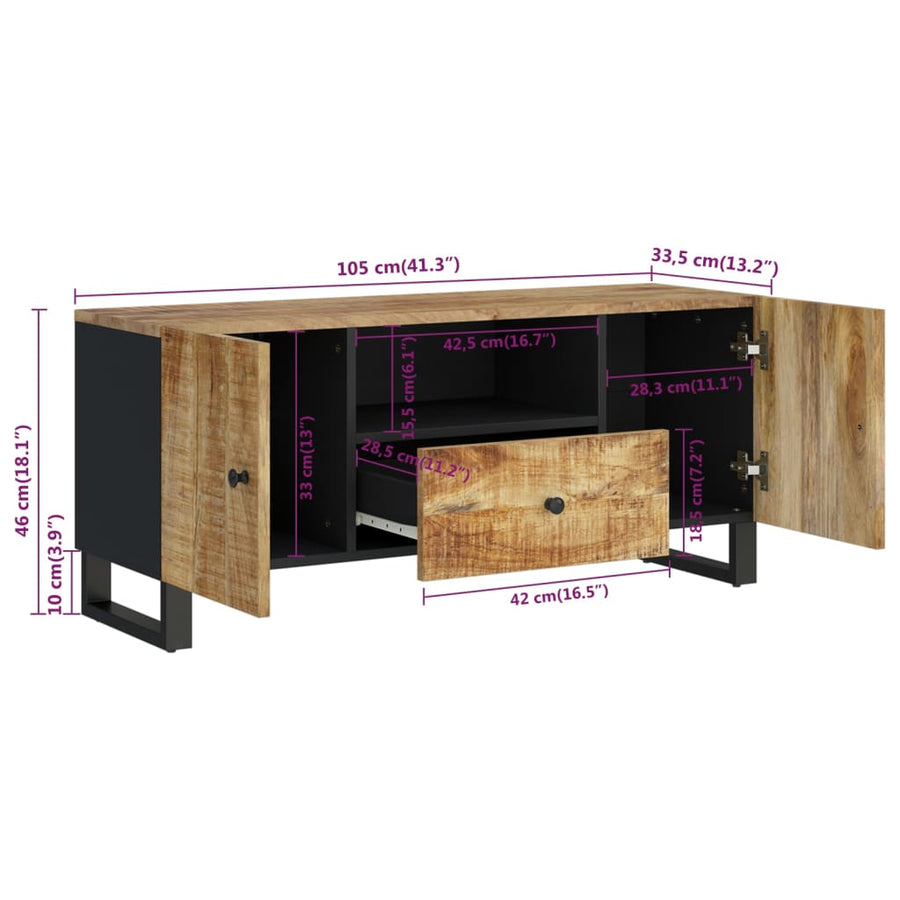 Tv-Meubel 105X33,5X46 Cm Massief Mangohout En Bewerkt Hout Lichtbruin