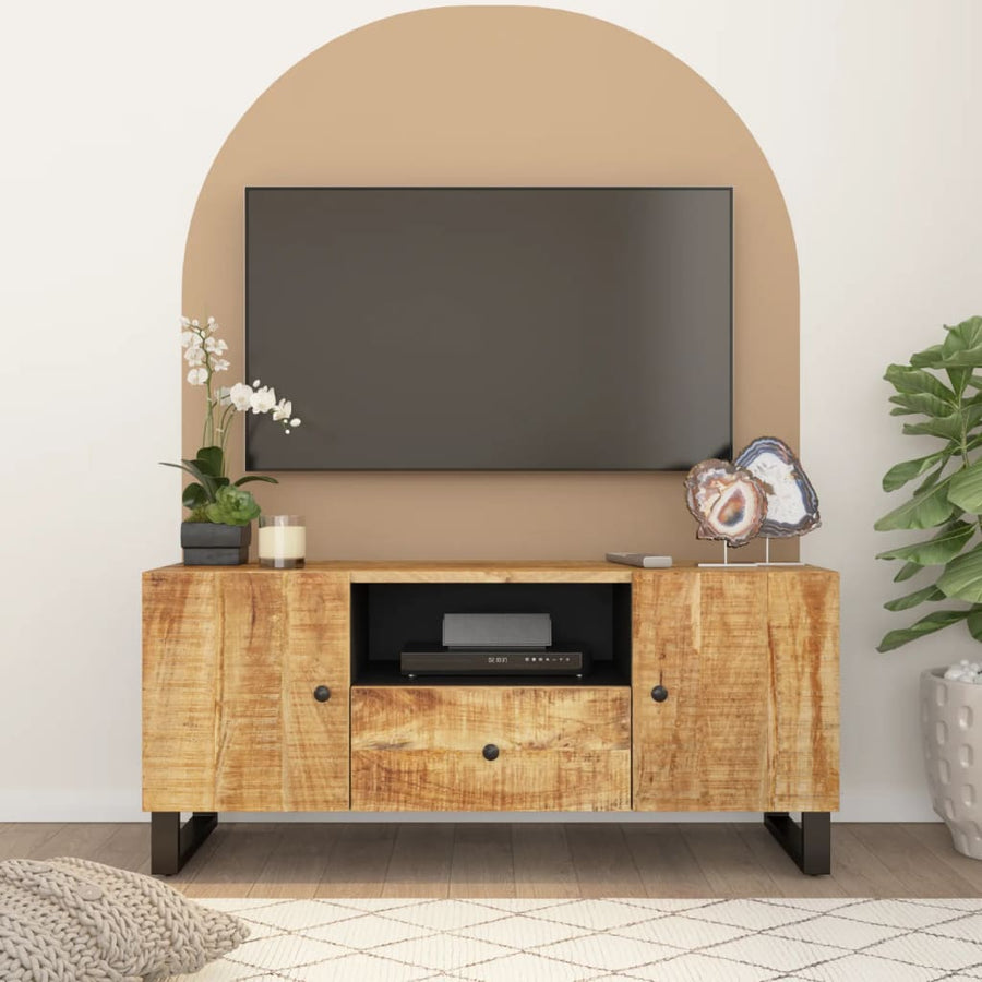 Tv-Meubel 105X33,5X46 Cm Massief Mangohout En Bewerkt Hout Lichtbruin