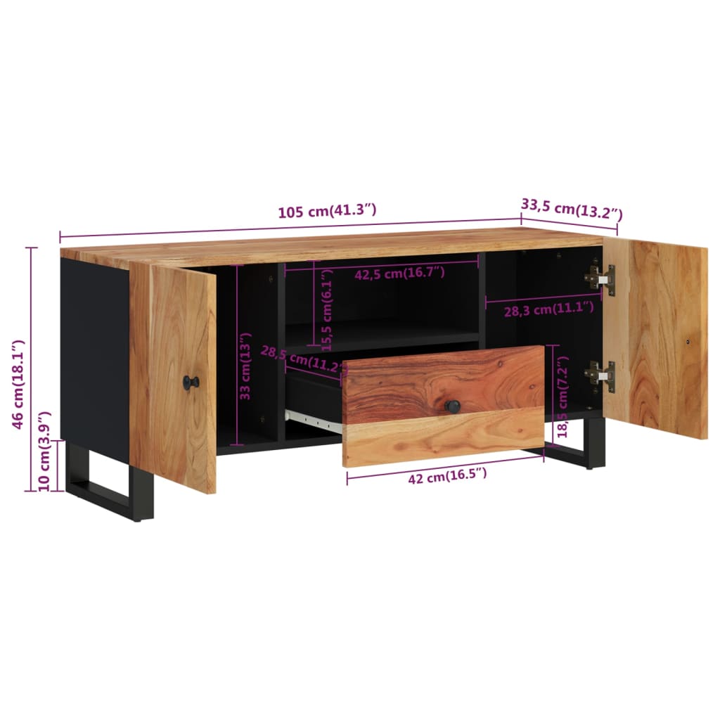 Tv-Meubel 05X33,5X46 Cm Massief Acaciahout En Bewerkt Hout Bruin