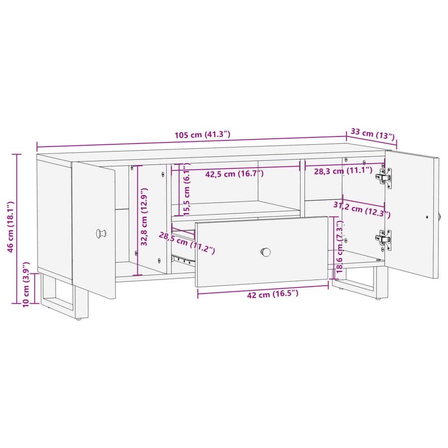 Tv-meubel 105x33,5x46 cm massief hout gerecycled bewerkt hout