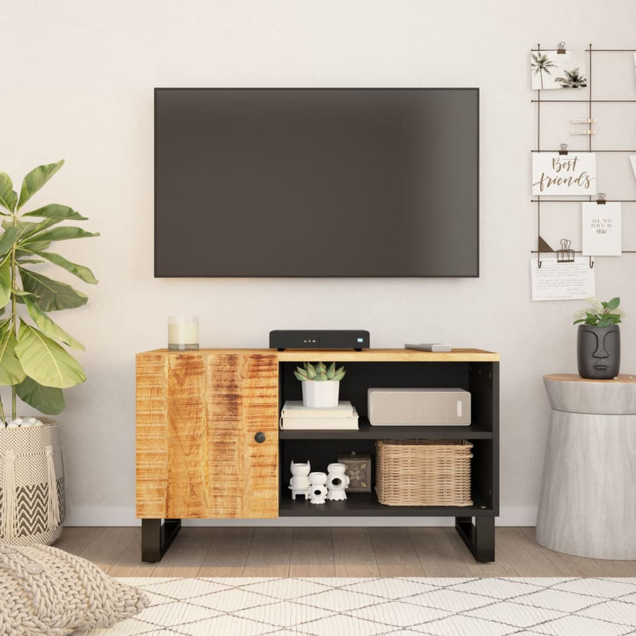 Tv-Meubel 80X33X46 Cm Massief Mangohout En Bewerkt Hout Lichtbruin