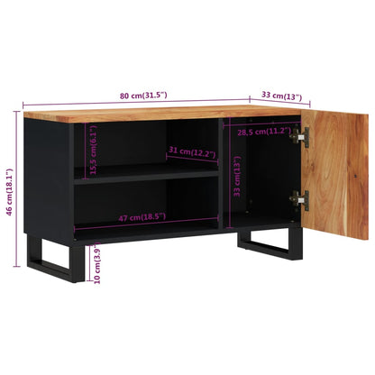 Tv-Meubel 80X33X46 Cm Massief Acaciahout En Bewerkt Hout Bruin