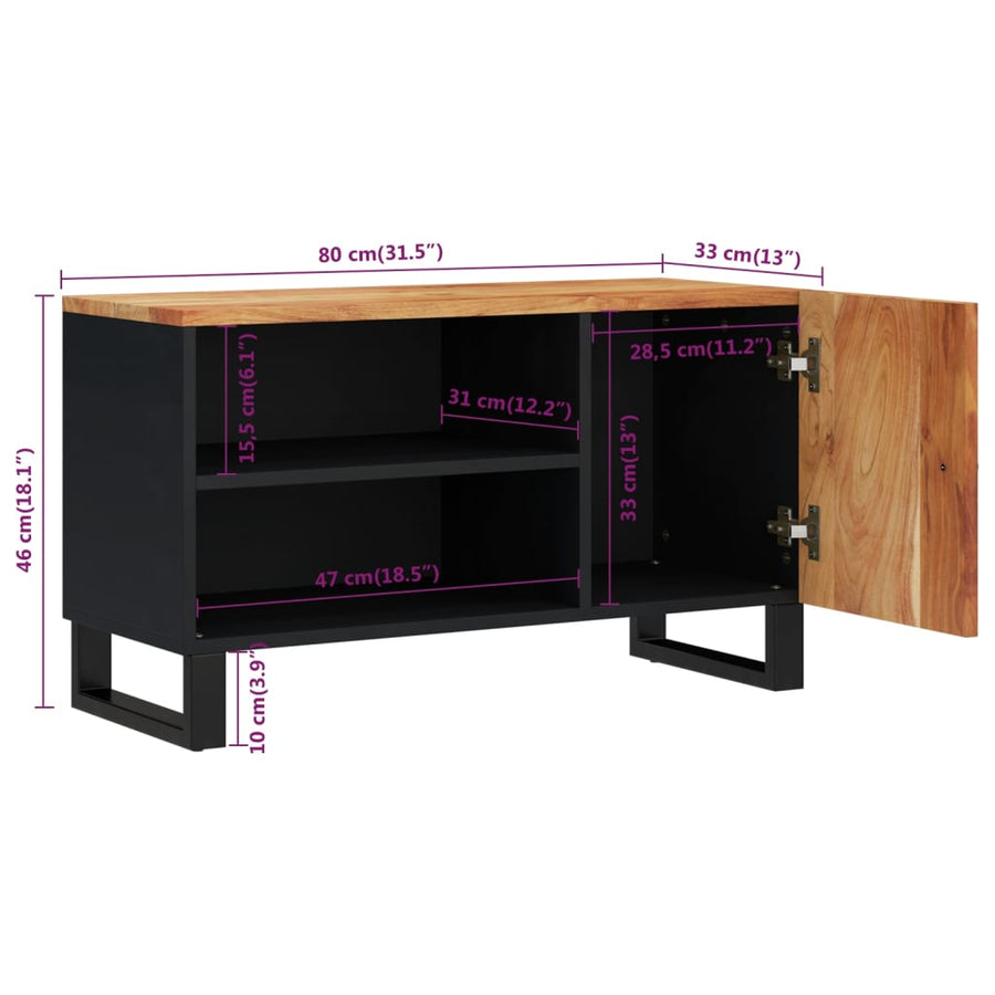 Tv-Meubel 80X33X46 Cm Massief Acaciahout En Bewerkt Hout Bruin