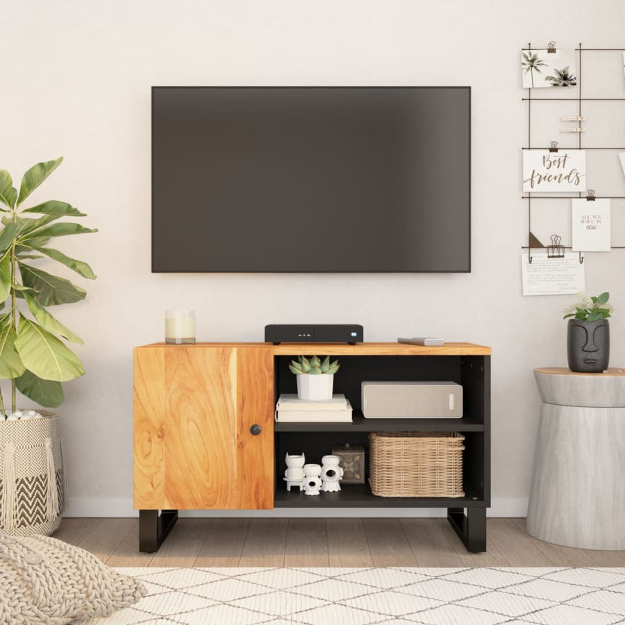 Tv-Meubel 80X33X46 Cm Massief Acaciahout En Bewerkt Hout Bruin