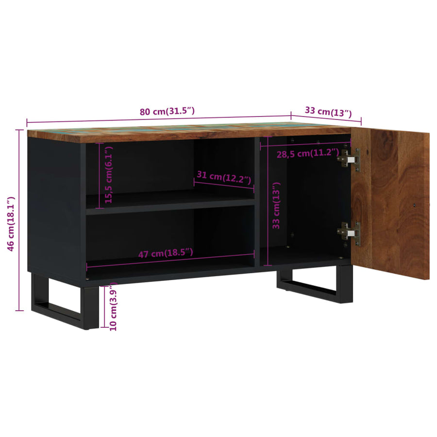 Tv-Meubel 80X33X46 Cm Massief Hout Gerecycled En Bewerkt Hout Multikleur