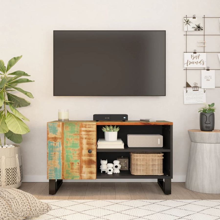 Tv-Meubel 80X33X46 Cm Massief Hout Gerecycled En Bewerkt Hout Multikleur