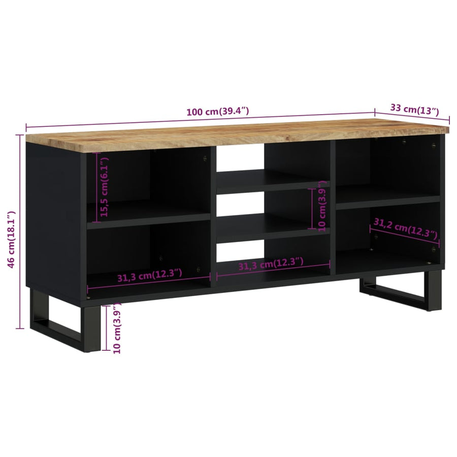 Tv-Meubel 00X33X46 Cm Massief Mangohout En Bewerkt Hout Lichtbruin