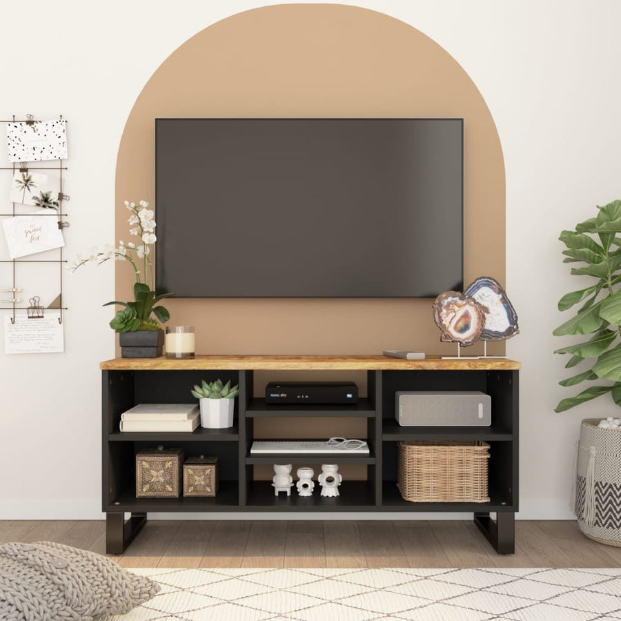 Tv-Meubel 00X33X46 Cm Massief Mangohout En Bewerkt Hout Lichtbruin