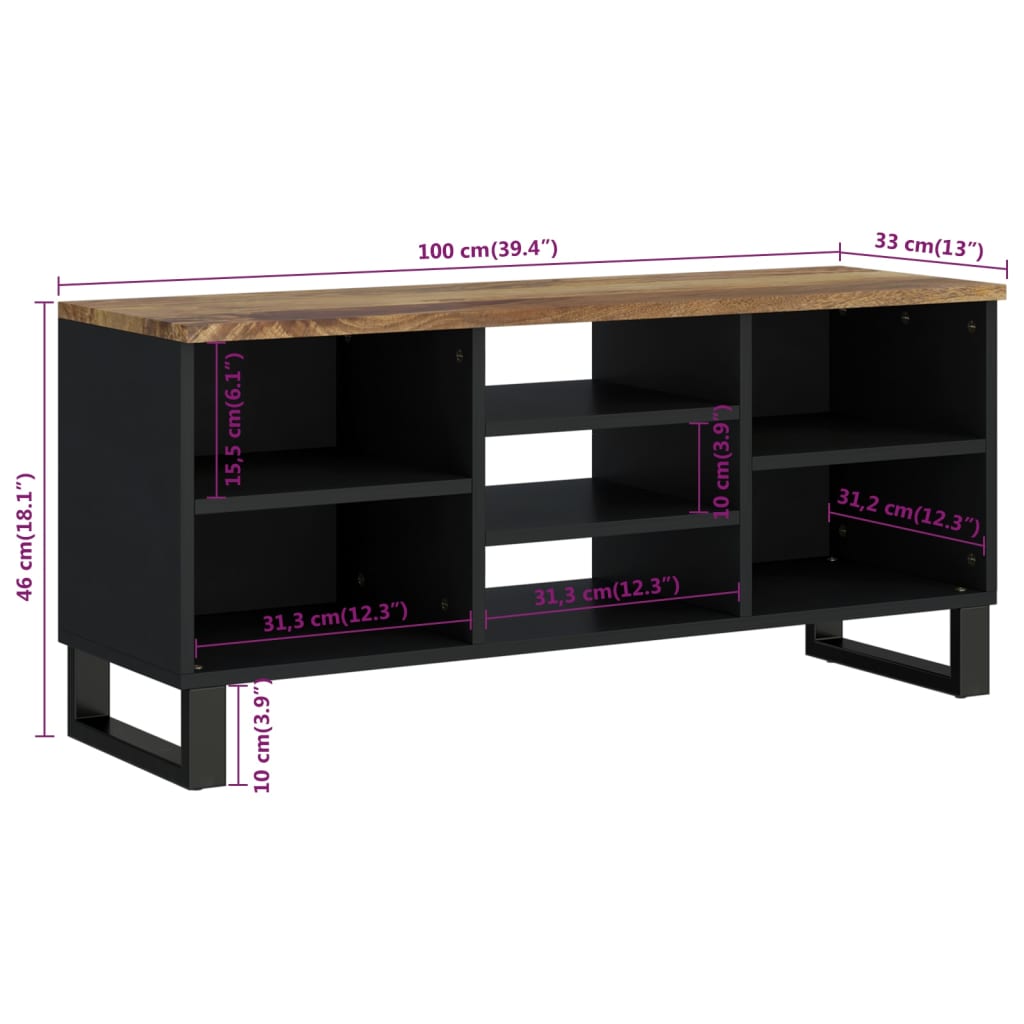 Tv-Meubel 00X33X46 Cm Massief Mangohout En Bewerkt Hout Honingbruin