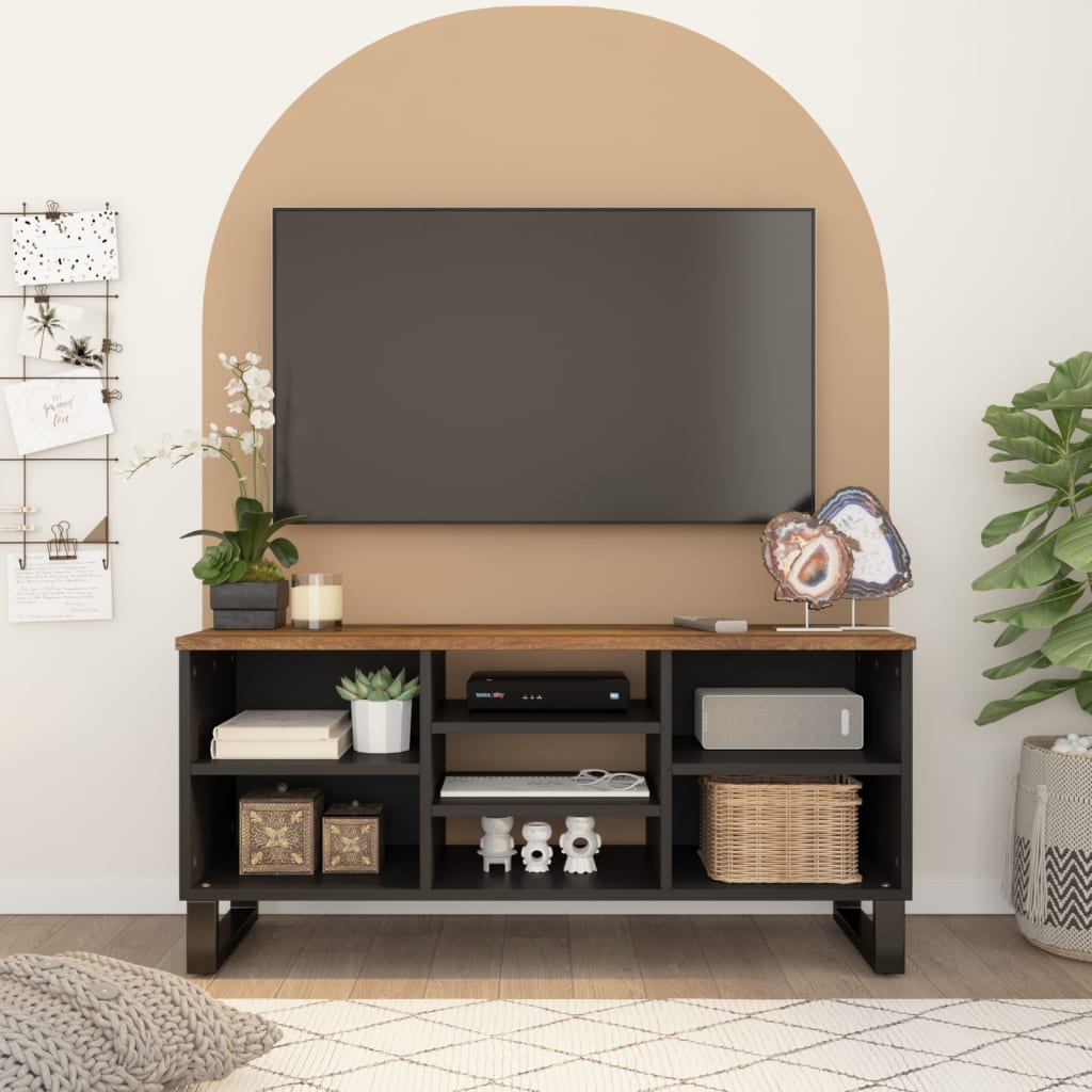 Tv-Meubel 00X33X46 Cm Massief Mangohout En Bewerkt Hout Honingbruin