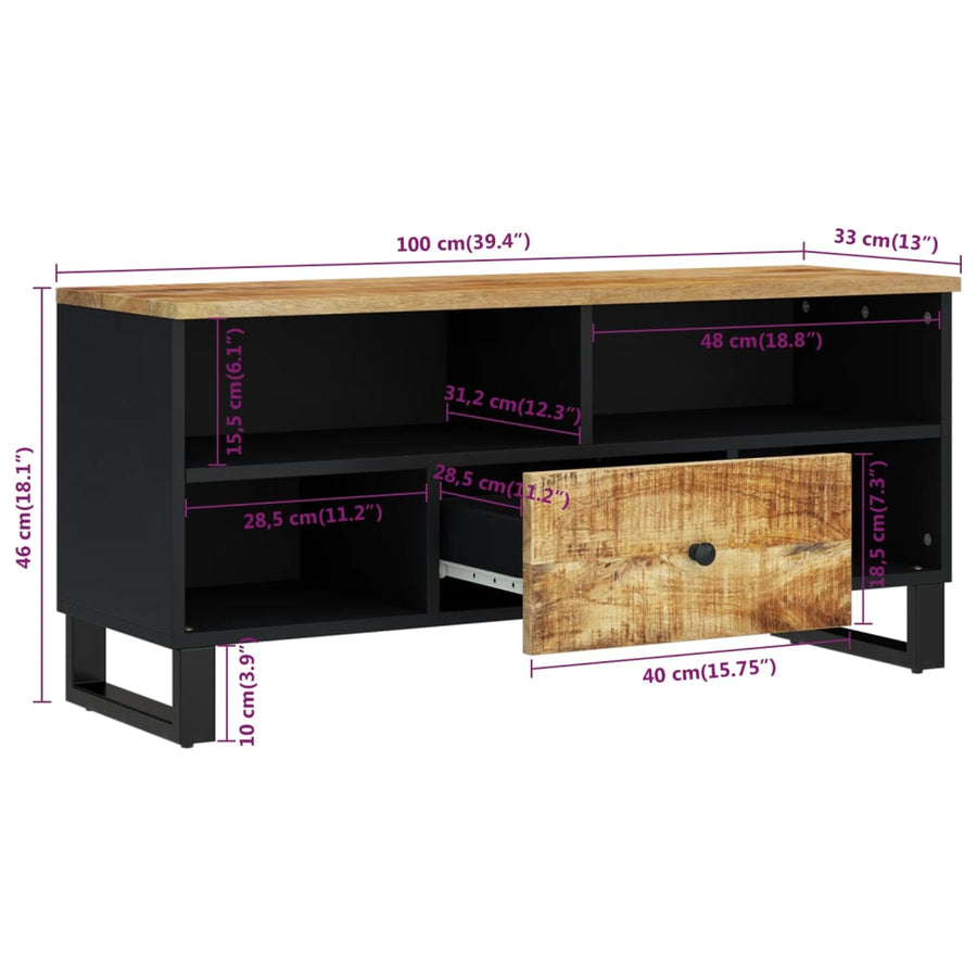 Tv-Meubel 00X33X46 Cm Massief Mangohout En Bewerkt Hout Lichtbruin