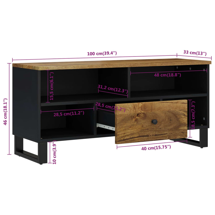 Tv-Meubel 00X33X46 Cm Massief Mangohout En Bewerkt Hout Honingbruin