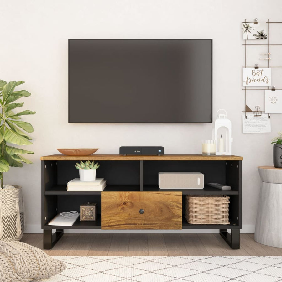 Tv-Meubel 00X33X46 Cm Massief Mangohout En Bewerkt Hout Honingbruin