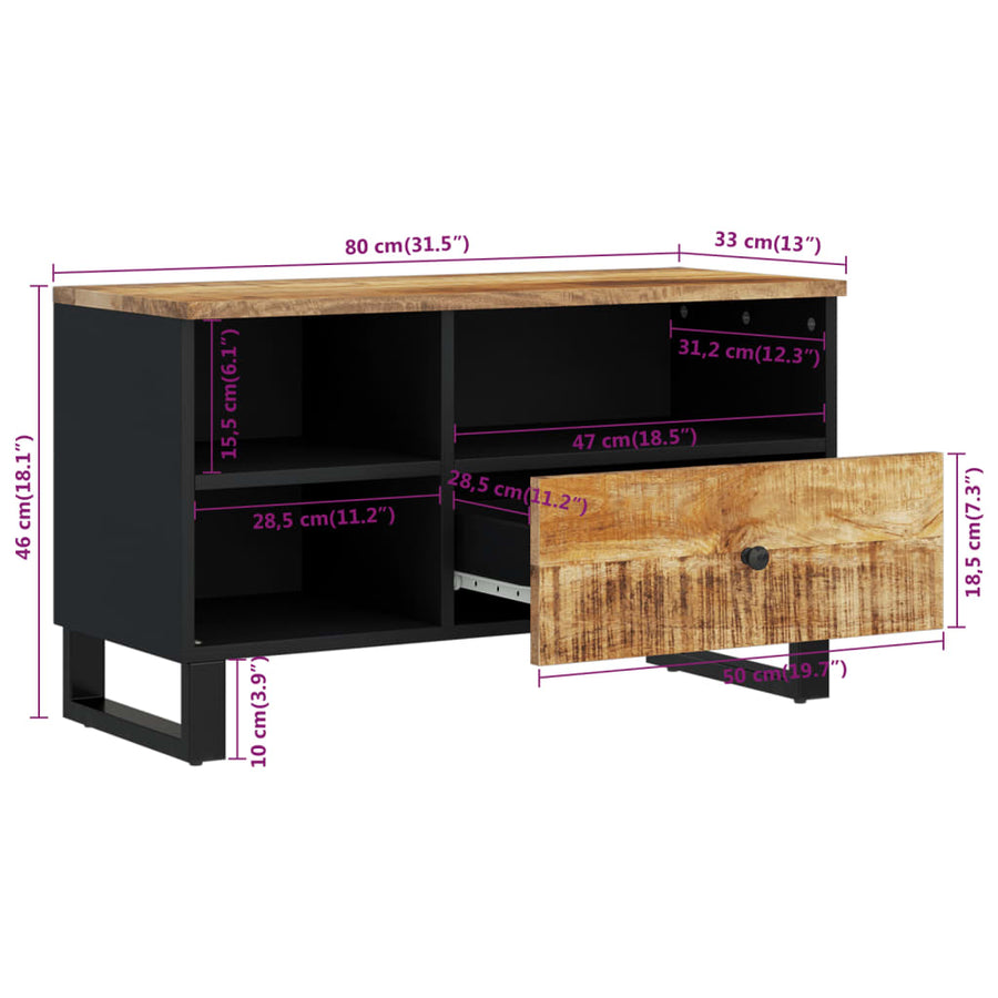 Tv-meubel 80x33x46 cm massief mangohout en bewerkt hout