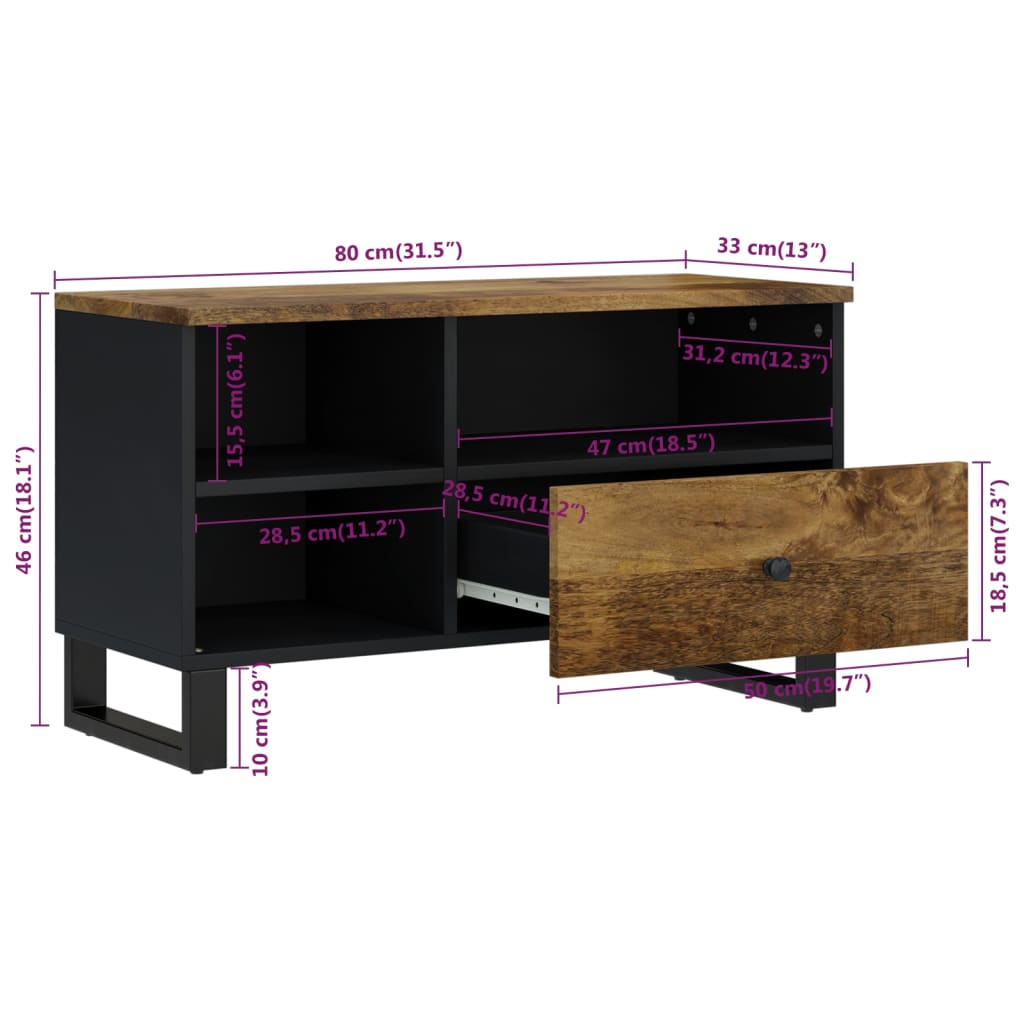 Tv-Meubel 80X33X46 Cm Massief Mangohout En Bewerkt Hout Honingbruin