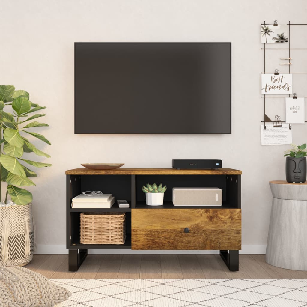 Tv-Meubel 80X33X46 Cm Massief Mangohout En Bewerkt Hout Honingbruin