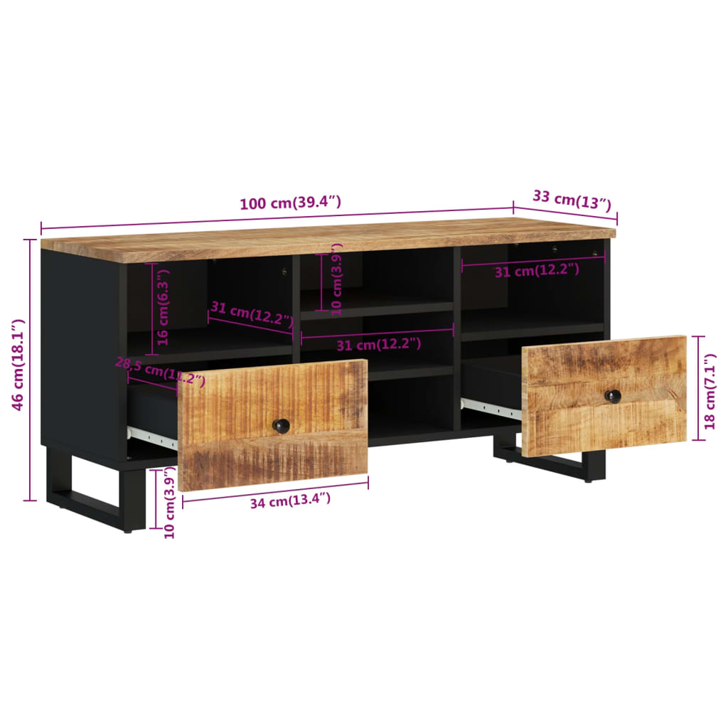 Tv-Meubel 00X33X46 Cm Massief Mangohout En Bewerkt Hout Bruin