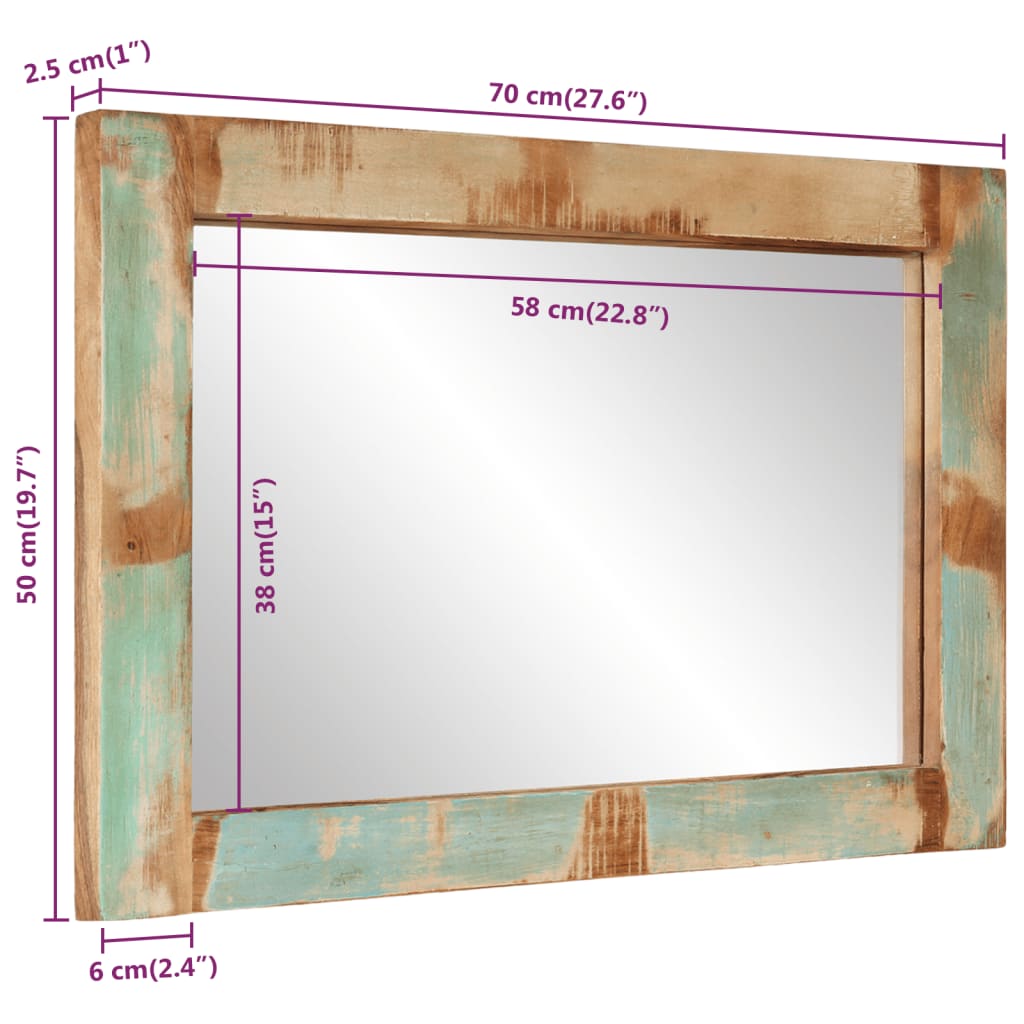 Spiegel 70X50 Cm Massief Gerecycled Hout En Glas Multikleur