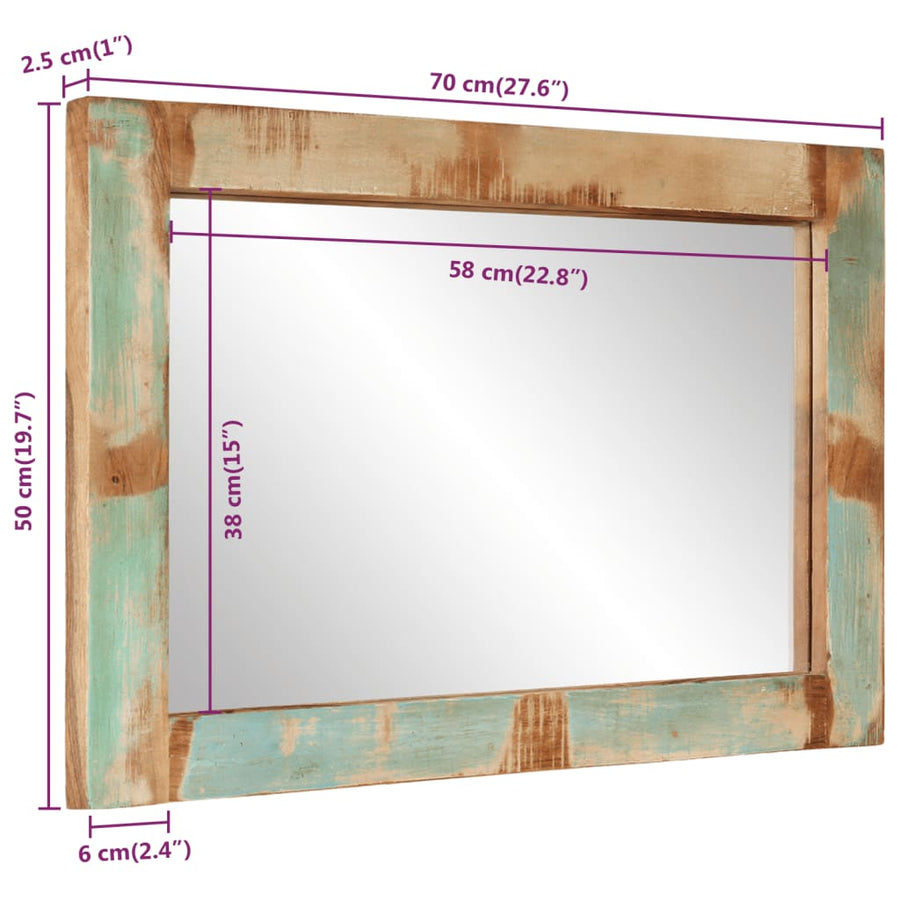 Spiegel 70X50 Cm Massief Gerecycled Hout En Glas Multikleur