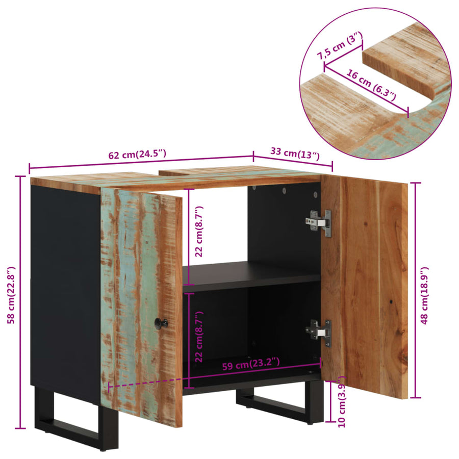 Wastafelkast 62X33X58 Cm Massief Recycled Hout En Bewerkt Hout