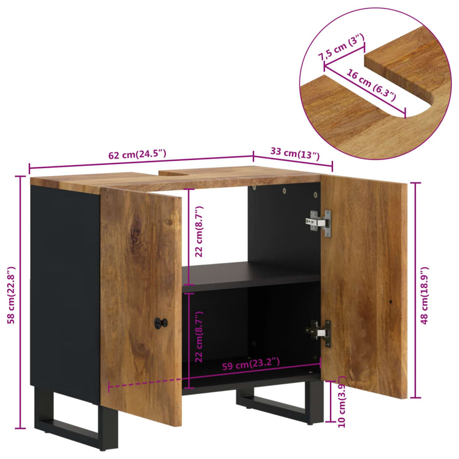 Wastafelkast 62X33X58 Cm Massief Mangohout En Bewerkt Hout