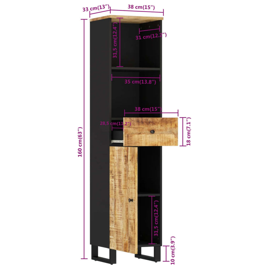Badkamerkast 38X33X160 Cm Massief Mangohout