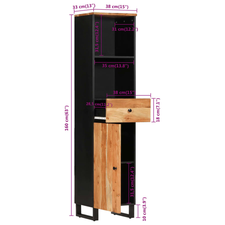 Badkamerwandkast 38X33X160 Cm Massief Acaciahout Bruin
