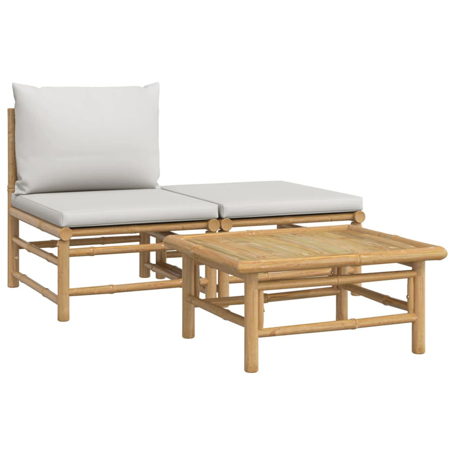 3-Delige Loungeset Met Kussens Bamboe Lichtgrijs midden + voetensteun + Tafel