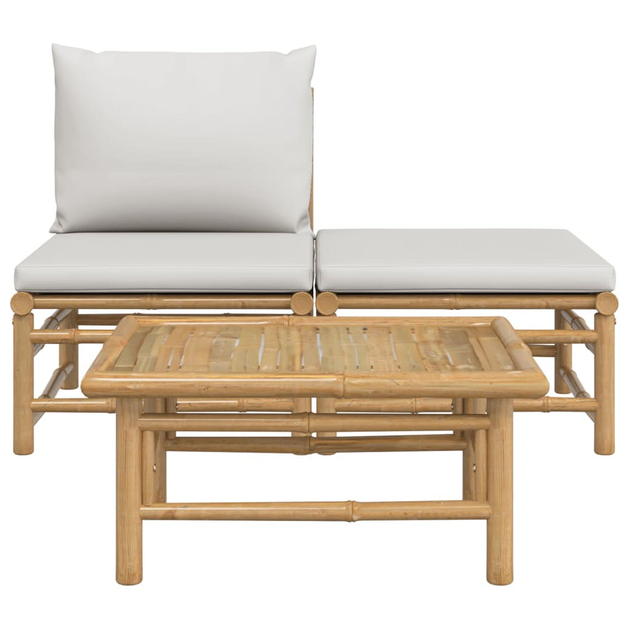 3-Delige Loungeset Met Kussens Bamboe Lichtgrijs midden + voetensteun + Tafel