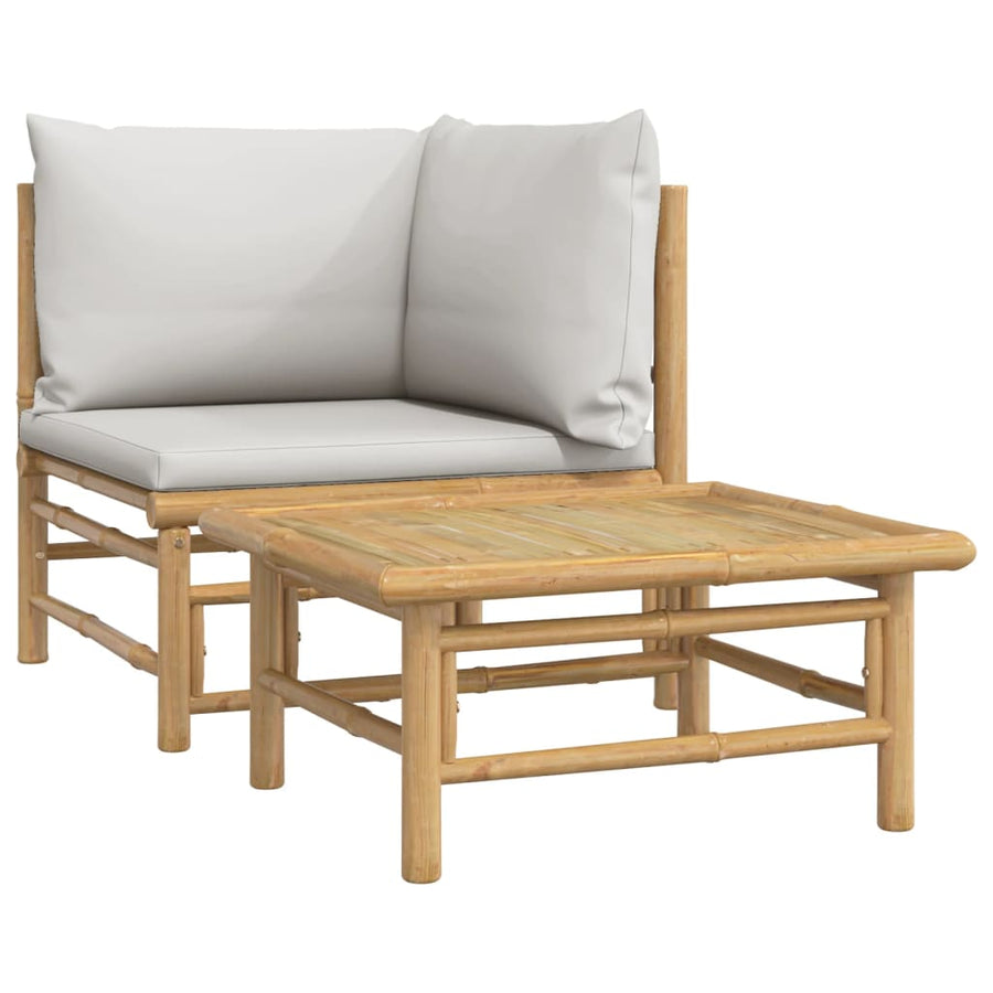 2-Delige Loungeset Met Kussens Bamboe Lightgrijs Lichtgrijs hoek + Tafel