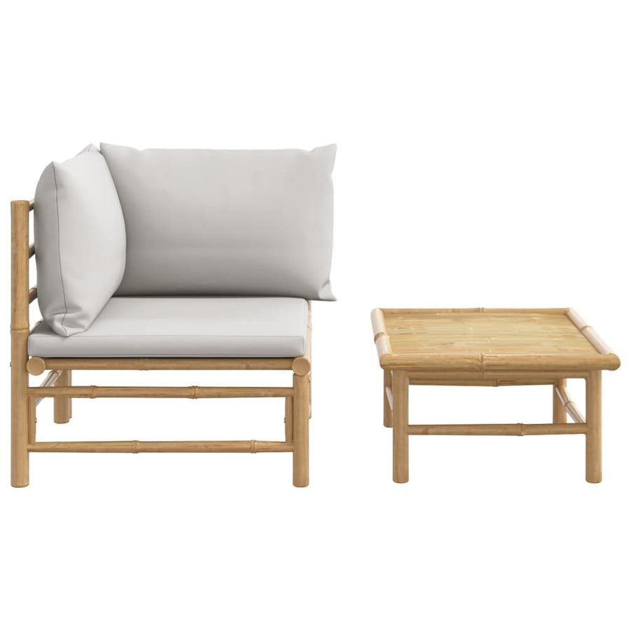 2-Delige Loungeset Met Kussens Bamboe Lightgrijs Lichtgrijs hoek + Tafel