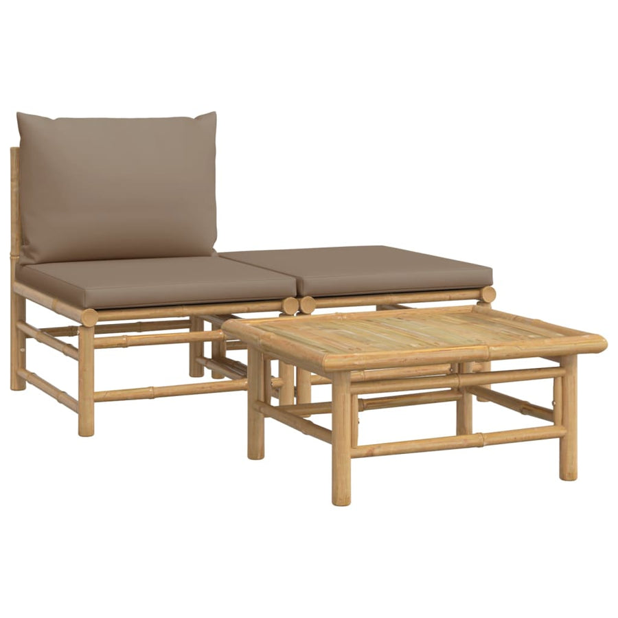 3-Delige Loungeset Met Kussens Bamboe Taupe midden + voetensteun + Tafel
