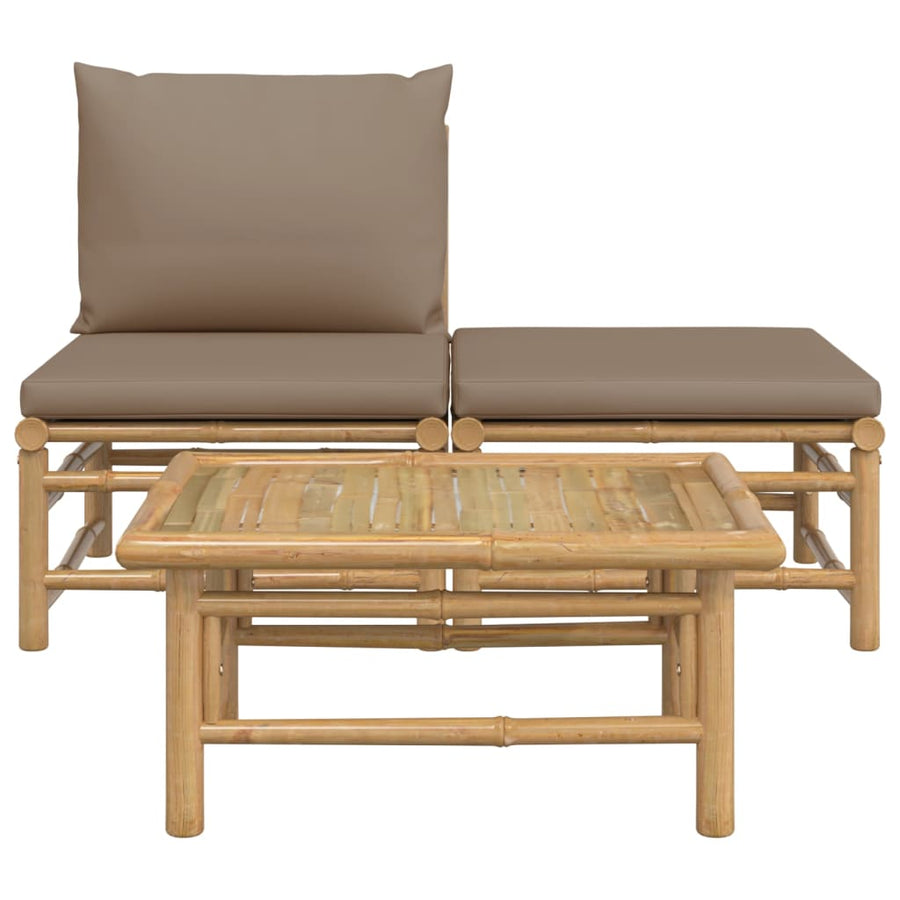 3-Delige Loungeset Met Kussens Bamboe Taupe midden + voetensteun + Tafel
