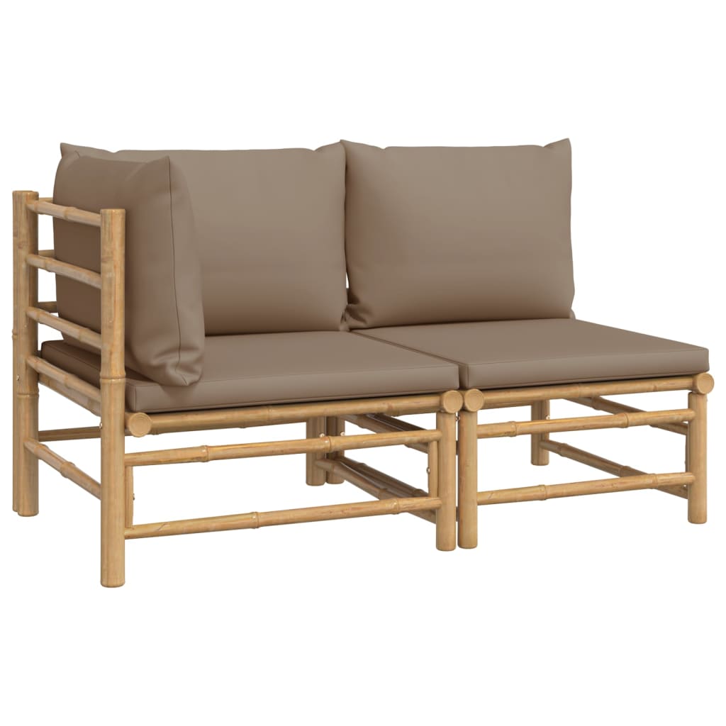 2-Delige Loungeset Met Kussens Bamboe Taupe hoek + midden