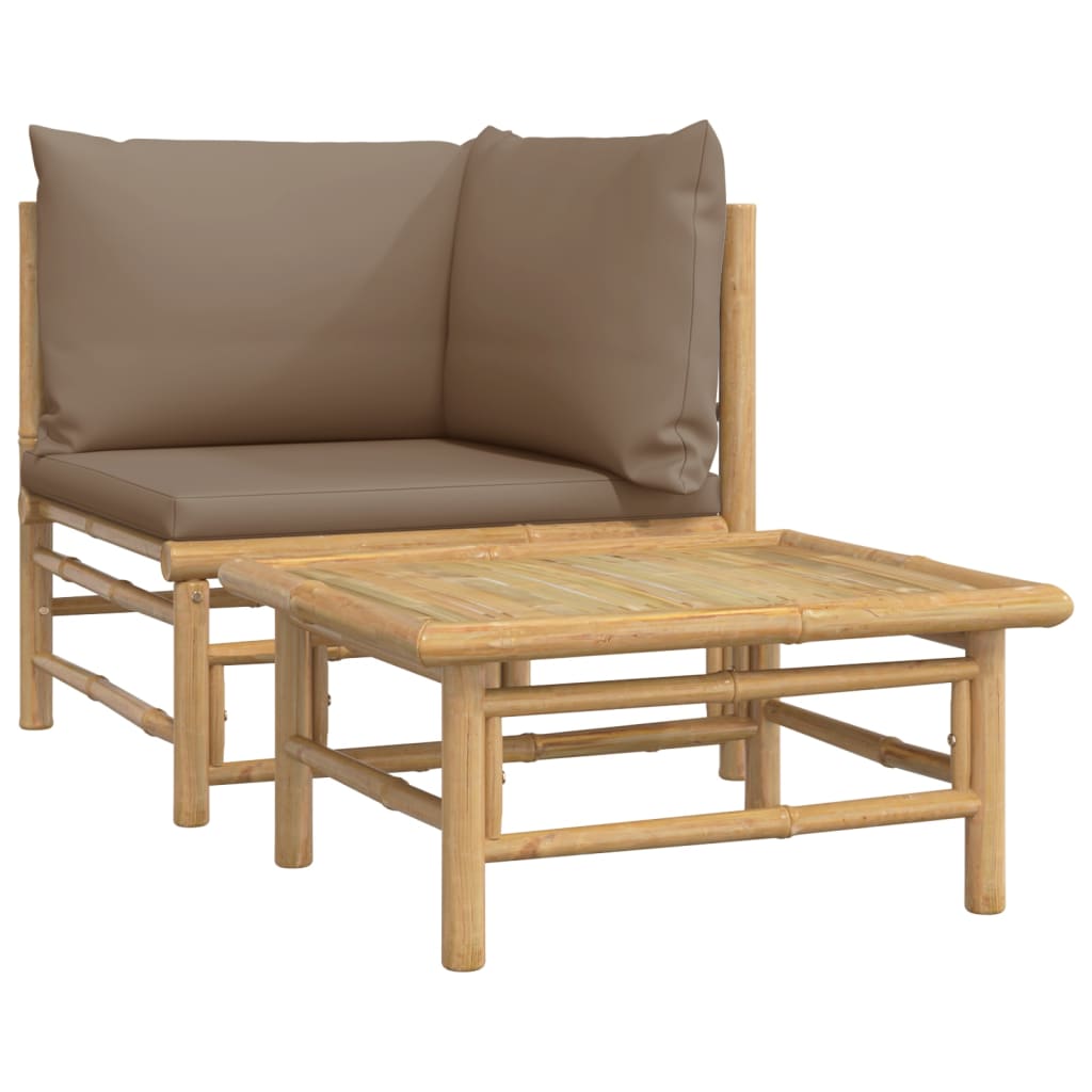 2-Delige Loungeset Met Kussens Bamboe Taupe hoek + Tafel