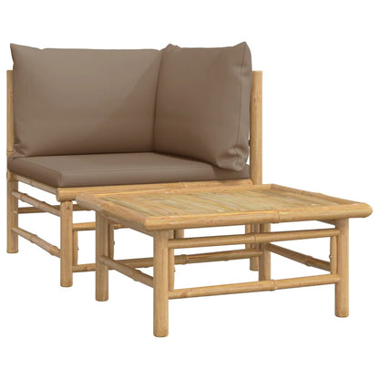 2-Delige Loungeset Met Kussens Bamboe Taupe hoek + Tafel