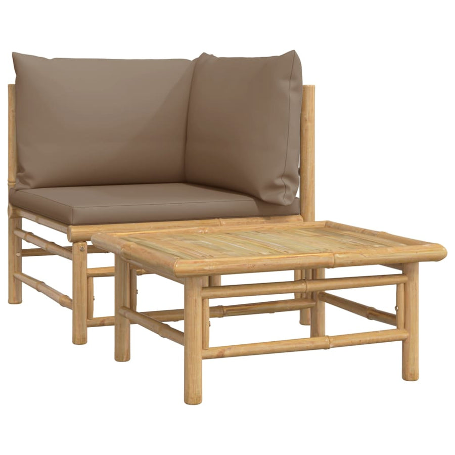 2-Delige Loungeset Met Kussens Bamboe Taupe hoek + Tafel