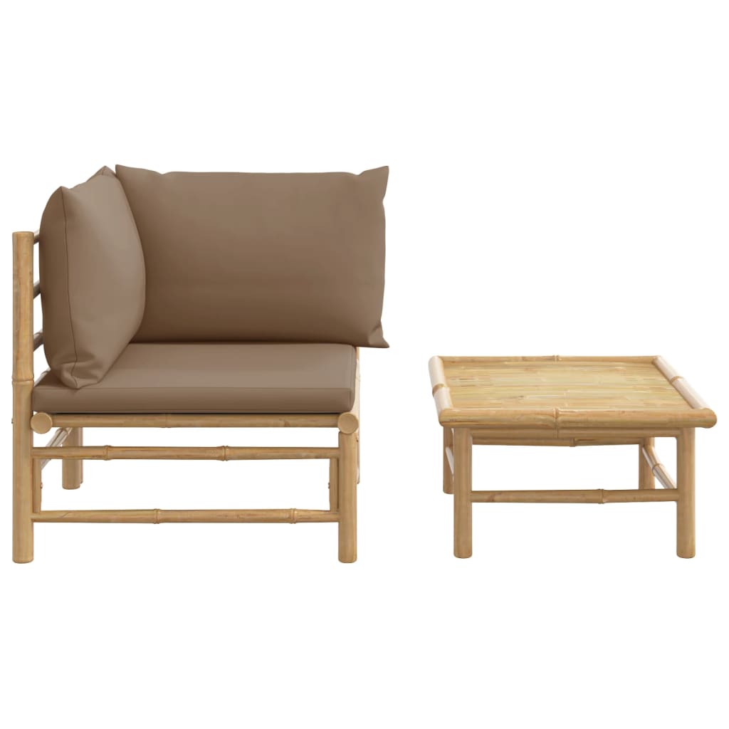 2-Delige Loungeset Met Kussens Bamboe Taupe hoek + Tafel