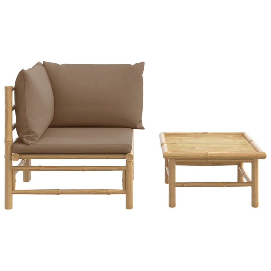 2-Delige Loungeset Met Kussens Bamboe Taupe hoek + Tafel